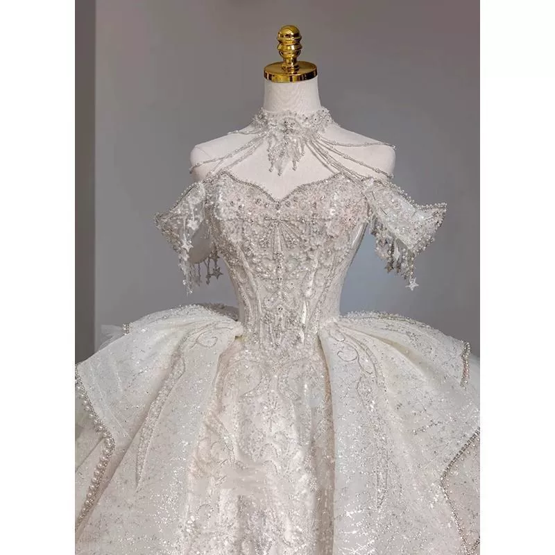 Французское ретро свадебное платье с халтером для миниатюрных невест, новая модель 2025 года, придворное платье для принцессы на беглых.