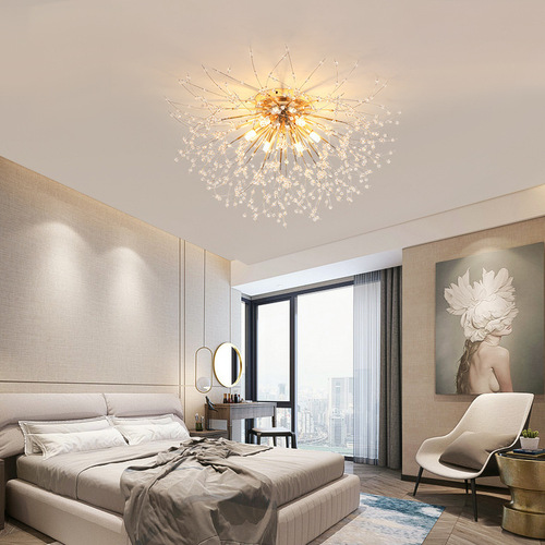 Bedroom crystal ceiling lamp dandelion romantic creative personality art Nordic restaurant lamp study master bedroom lamp