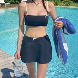 跨境韩版性感泳衣女抹胸分体海边度假 ins风三件套裙式温泉比基尼