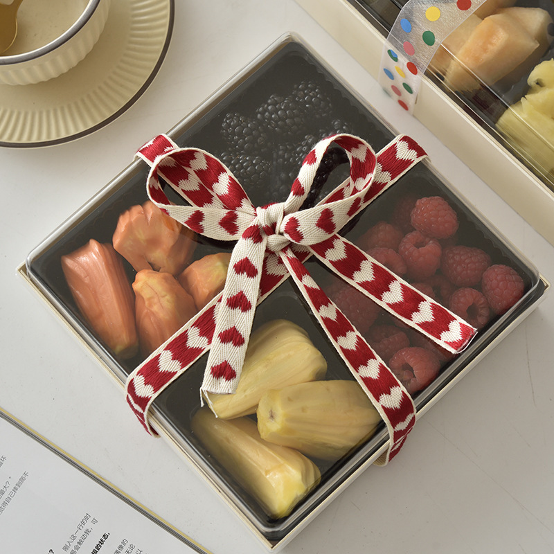 Caja de comidas de madera desechable transparente de frutas comerciales regalos de alimentos multi-tamaño para llevar caja de embalaje con tapa