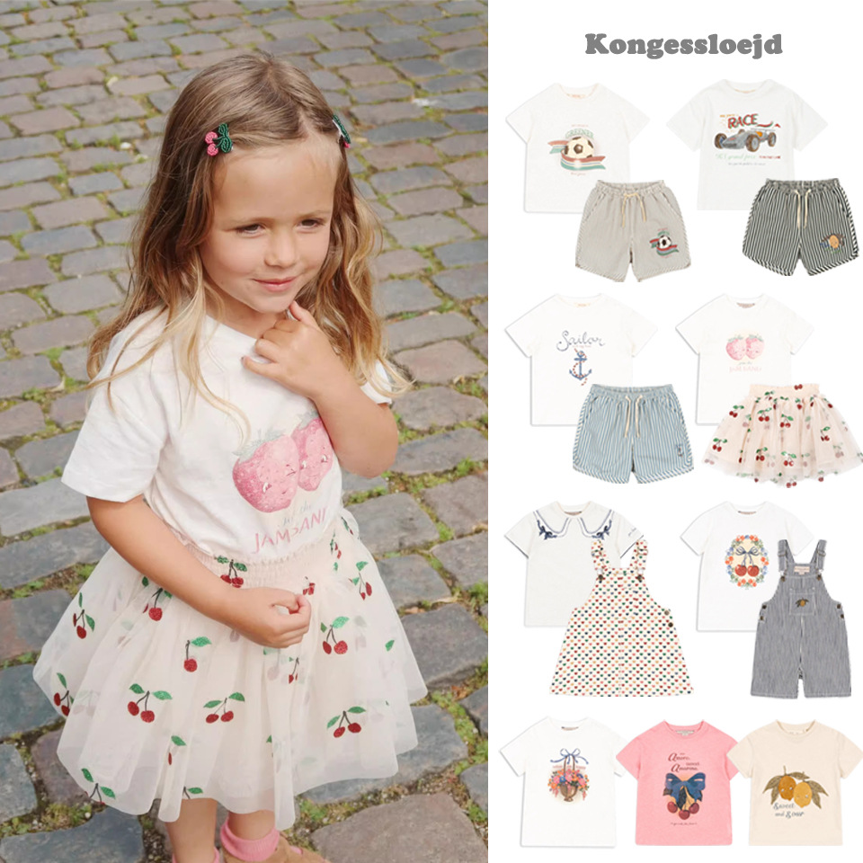 Spot 25 New Summer Children's Clothing Ks Same Style Childlike T-Shirt Beach Shorts Stripesd Heart Suspender Shorts Skirt