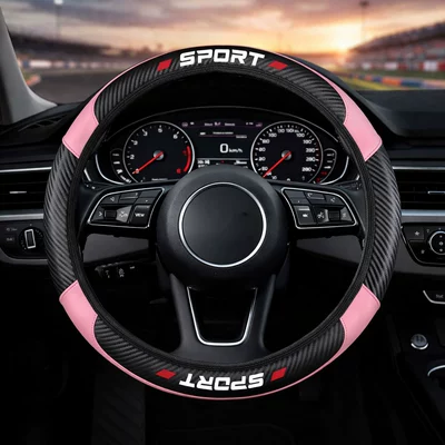 Sports Lettered Car Steering Wheel Cover, Steering wheel cover - pink-38cm