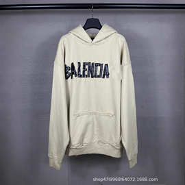 正确版本B家FW新款胶带印花连帽卫衣男女同款OS版型情侣款潮奢INS