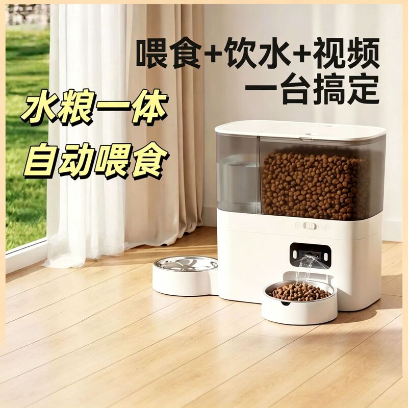Automatic Pet Feeder, Smart Water Dispenser for Cats, Video-Enabled Feeding and Water Dispenser for Dogs, All-In-One Pet Supplies