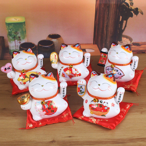Factory direct sales 5-inch waving hand lucky cat small ornament ceramic hand waving mini fortune cat creative home cute