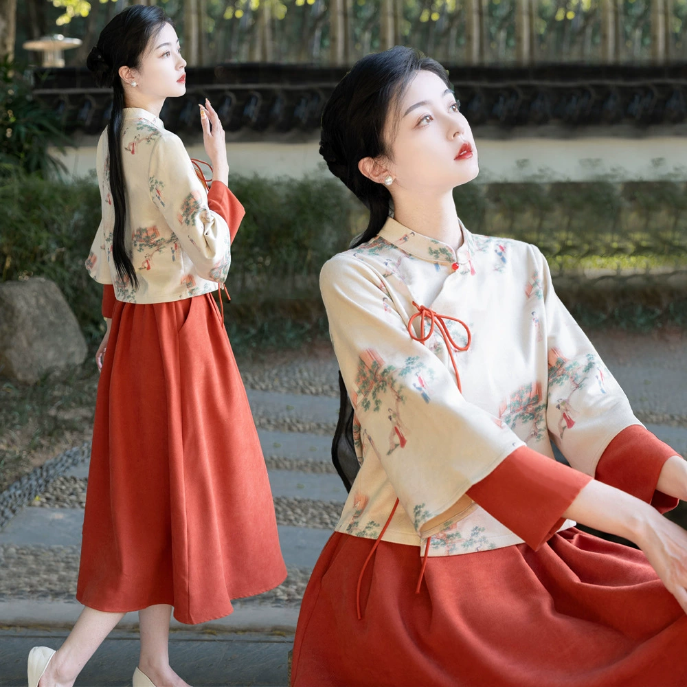 2024 Весна и Осень Новый китайский Ретро в национальном стиле сад леди с принтом оленьей шкуры бархатный Улучшенный костюм Тан дзен чайный костюм