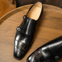 【高货~牛皮内里】商务正装孟克皮鞋韩版圆头雕花男鞋真皮男士