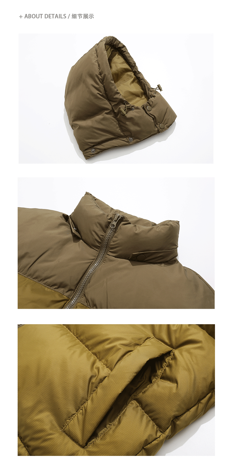 90 white duck down American retro color-blocked waterproof hooded down jacket for trendy men, Maillard couple thickened bread jacket pic 33