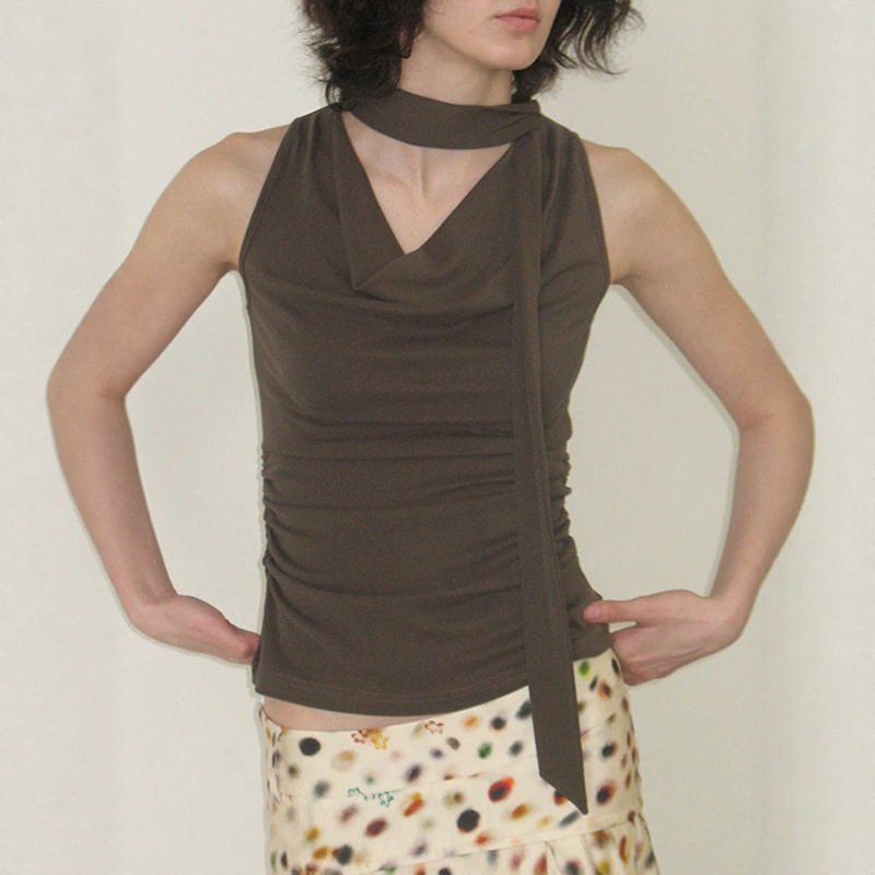 Pure and Alluring Modal Misty Tie-Neck Camisole Top, Slim Fit, Niche Style, Low Saturation, Women's Tank Top