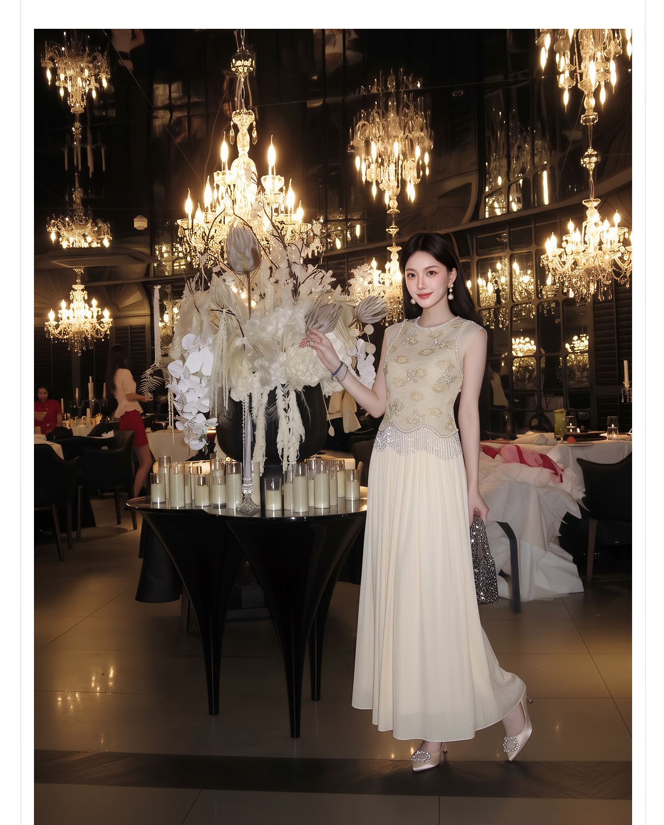 Bộ áo hai dây và chân váy nữ thêu hoa đính cườm phong cách Trung Hoa — bộ đồ, nửa váy, Trang chủ chi tiết 7