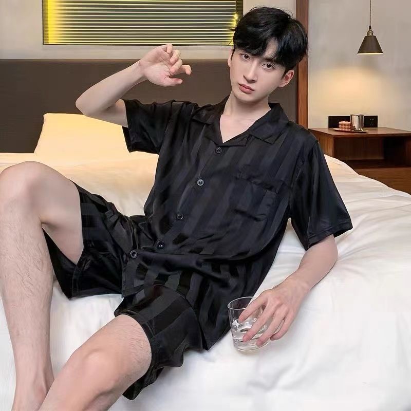 Ice Silk Pajamas Men's Summer Short-Sleeved Shorts Teenage Boys Summer Men's 2025 New Home Wear Set