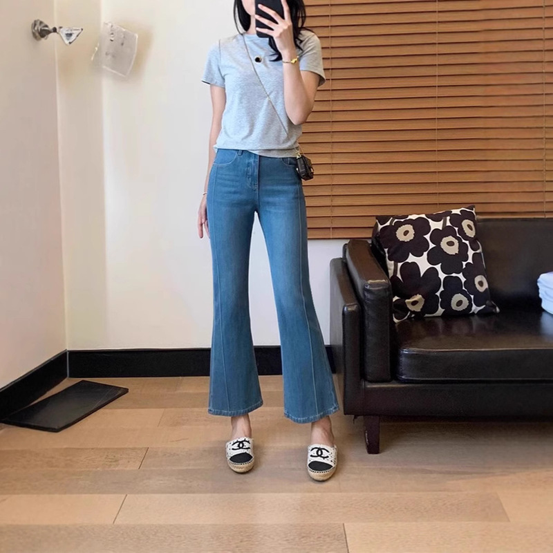 Blue Stretchy Bootcut Jeans for Women 2025 Spring and Summer New Large Size Pear-Shaped Figure High Waist Slimming Look Flared Pants