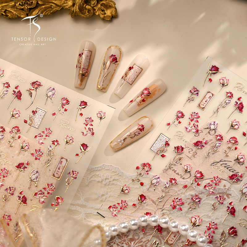 Tiesu Valentine's Day Limited Edition Retro Gold Rose Nail Stickers M1076 Light Luxury Artistic Style Rose Nail Stickers Tiesu Valentine's Day Limited Edition Retro Gold Rose Nail Stickers M1076 Light Luxury Artistic Style Rose Nail Stickers