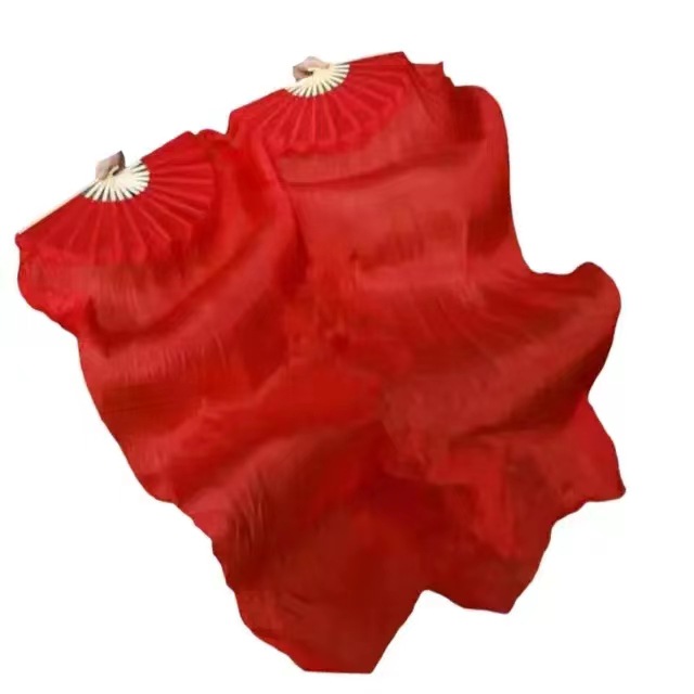 中国红舞蹈扇子三色渐变长绸扇彩扇广场舞扇子秧歌加长跳舞扇子