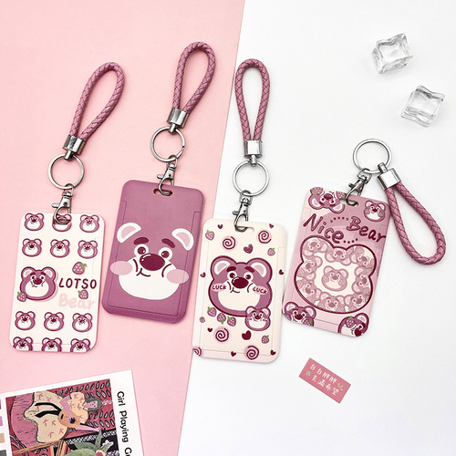 Cross-border foreign trade cute strawberry bear cartoon card sleeve student access card game card kindergarten pick-up card protective sleeve