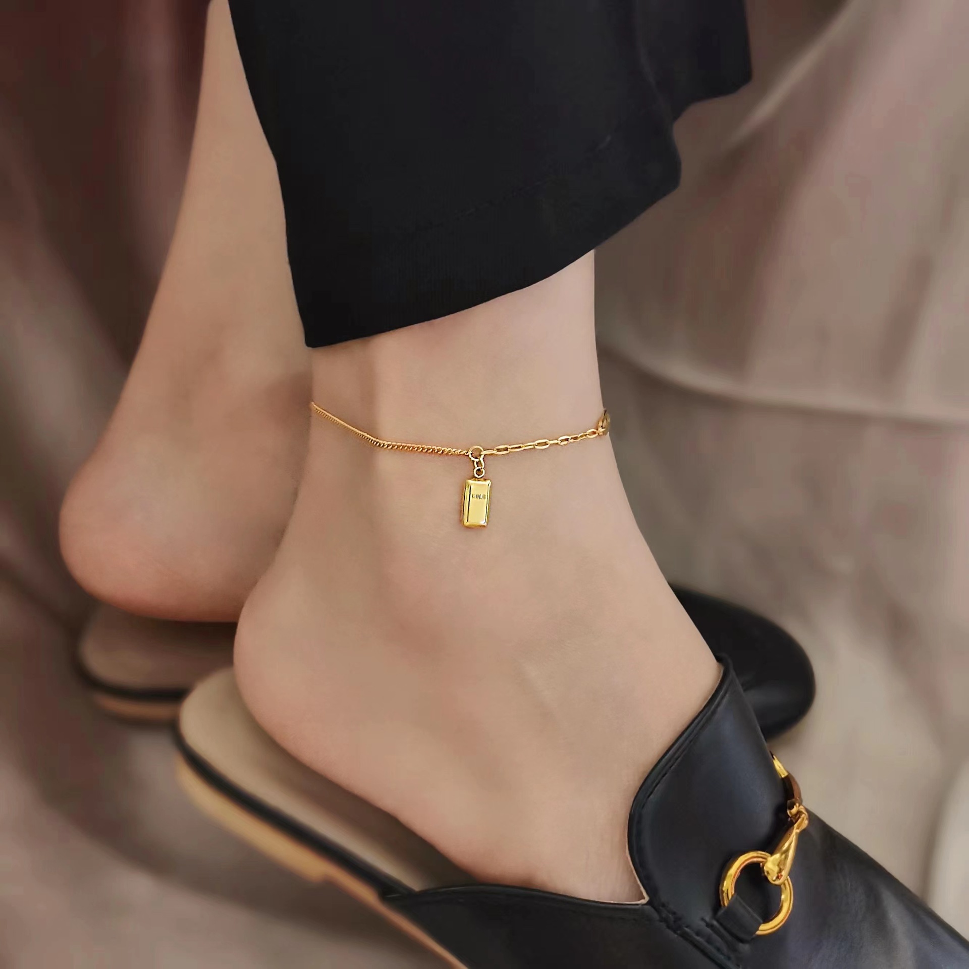 New ins niche design high-end k gold rich gold bar anklet_voghion.com