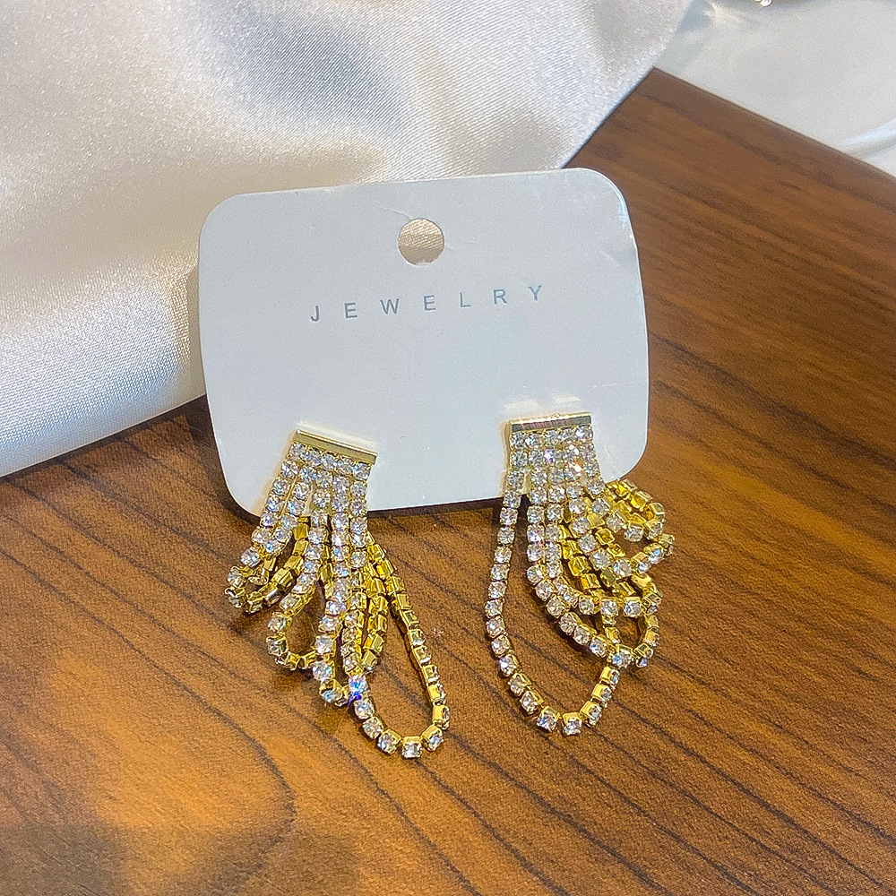 Fashion Tassel Copper Plating Metal Zircon Drop Earrings 1 Pair