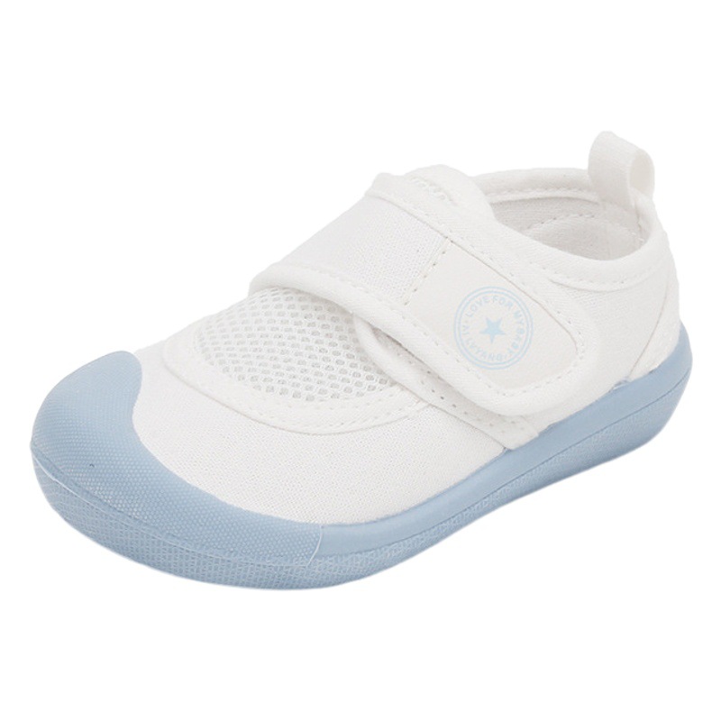 26 Spring and Summer New Style Mesh Breathable Canvas White Shoes Kindergarten Velcro Soft Sole Shoes for Boys and Girls 2-8 Years Old