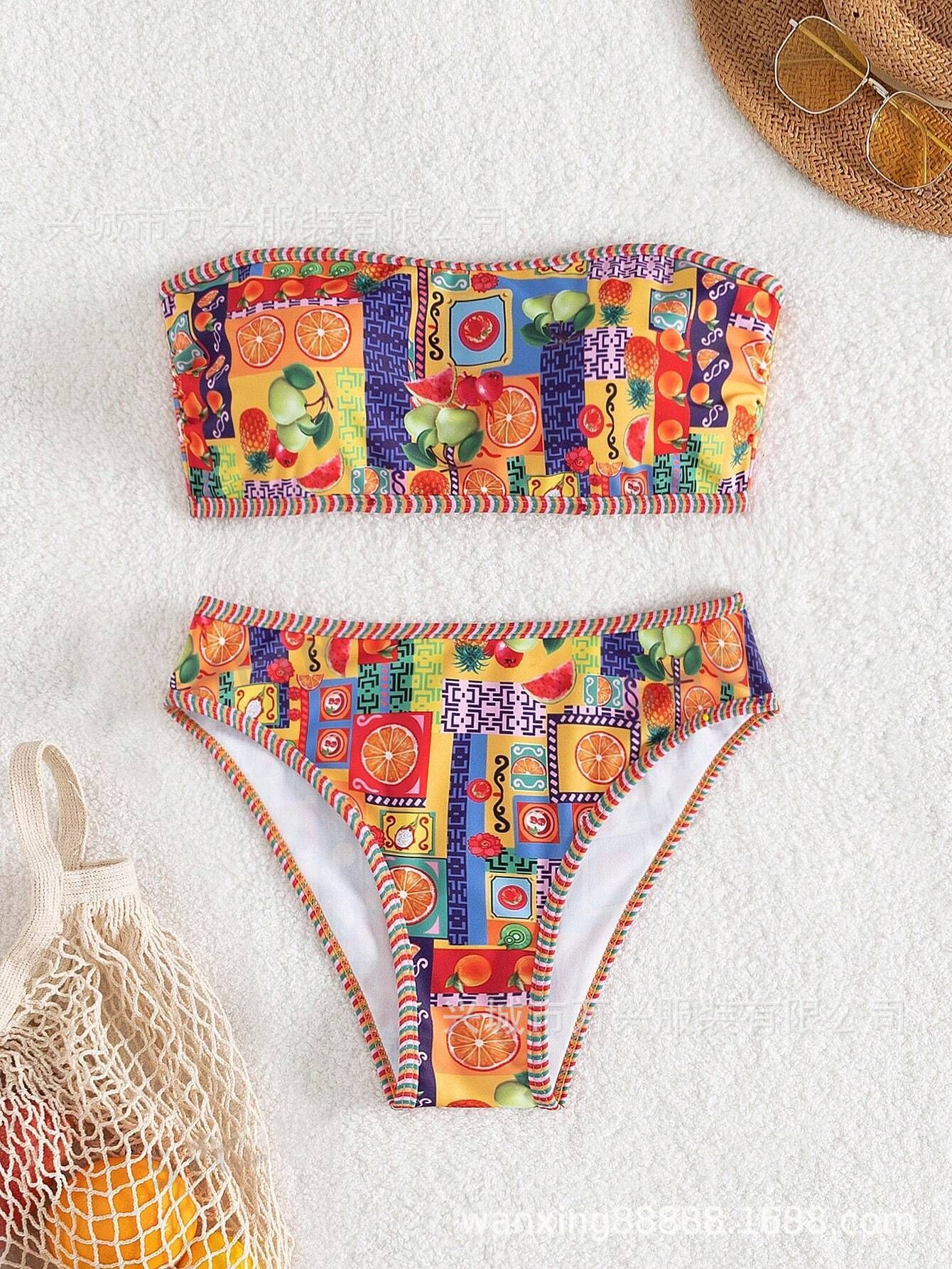 2025 yangi Evropa-Amerika gul bog'langan bikini swimsuit - hammom plyaj ta'tili kiyimi