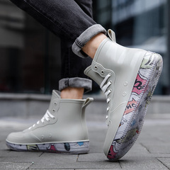 Men's Fashion Rain Boots with Waterproof Outer Wear, Short-Tube, Non-Slip, Wear-Resistant Rubber Shoes - One Piece with Hair