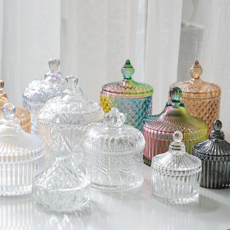 Transparent Crystal Glass Sealed Jar with Lid, Aromatherapy Candle Cup, Glass Cup, Homemade Soy Wax Material Cup Wholesale