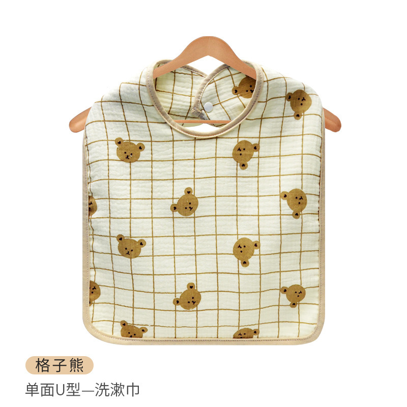 단면 수건 체크무늬 곰
