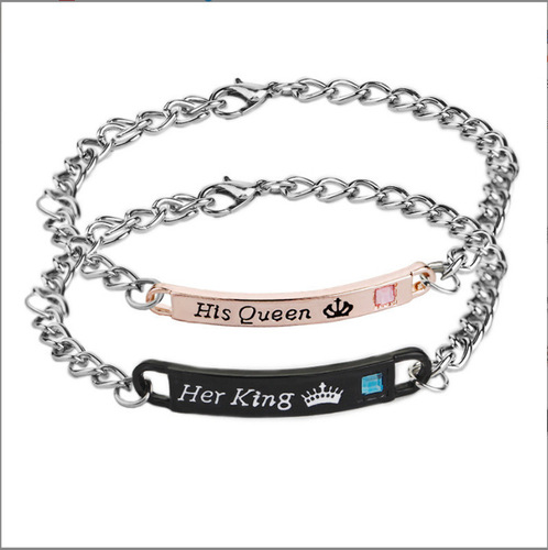 European and American WISH letter diamond crown bracelet His Queen Her King couple bracelet fashion accessories