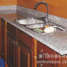 天然灰白色花岗岩厨房台面顶石通石材定 制大花白岛台灶台橱柜