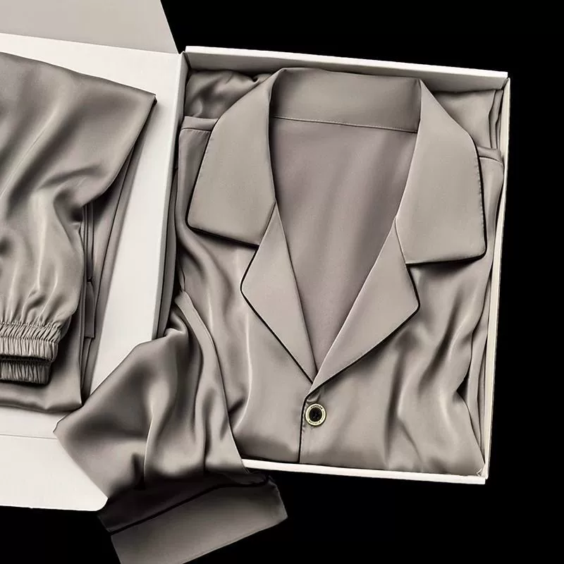 2025 высококачественная шелковая пижама мужская весна и осень с длинными рукавами шелковая шелковая летняя цветная домашняя коробка подарочная коробка