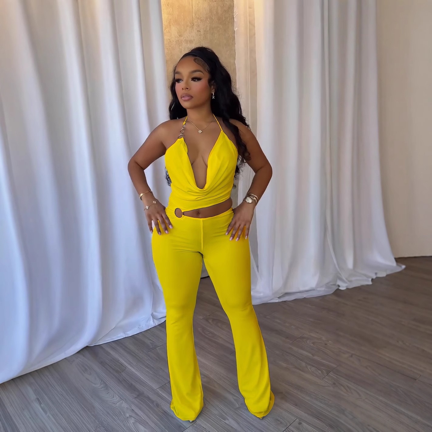 Women's Clothing Summer Halter Neck Jumpsuit Y6064 New European American Style Chic Hollow Out Suspender Vest For Women_ecoleips.com