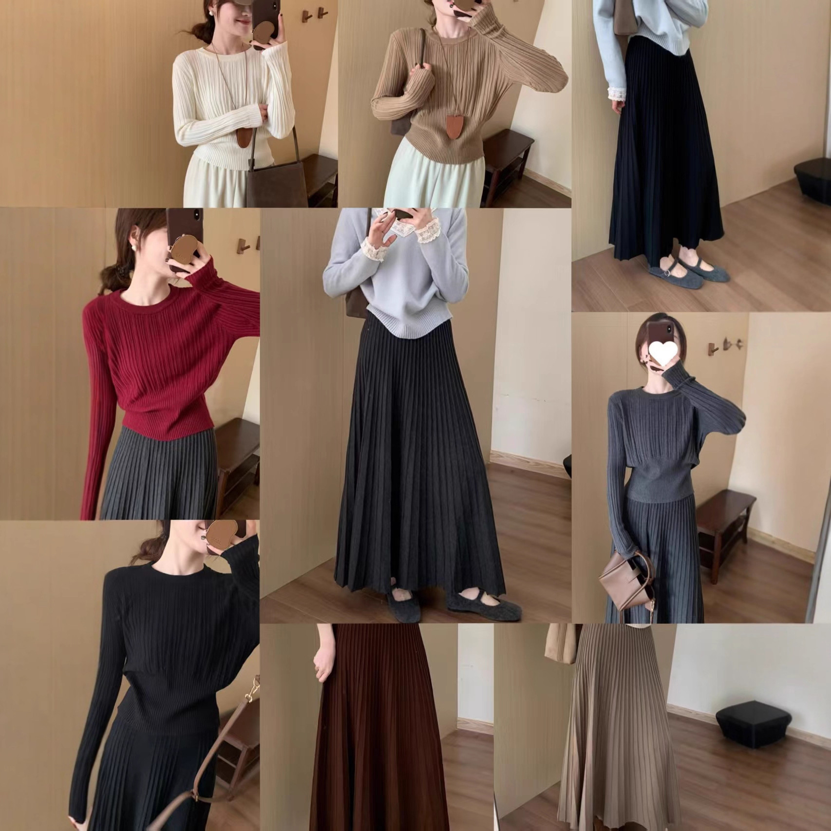 Zhen Dai Ni Cashmere High-Waisted Slimming Pleated Skirt, Korean Style Casual Versatile Elegant Knitted Base Shirt for Women