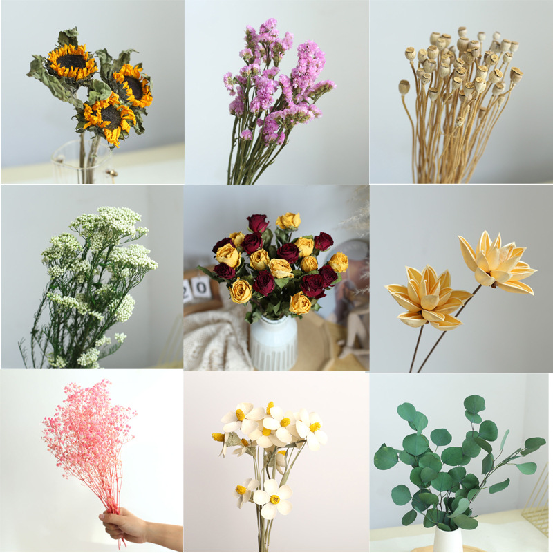 云南干花永生花真花花束满天星玫瑰勿忘我插花家居装饰民宿摆设