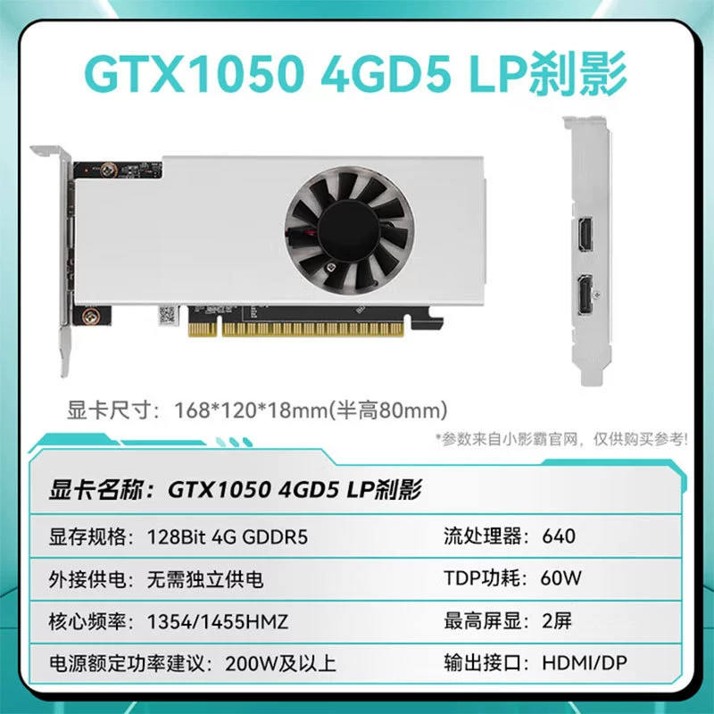 Видеокарта GTX1050LP Shadow Mini ITX — низкопрофильная 2U, с вентилятором, для корпуса OPS
