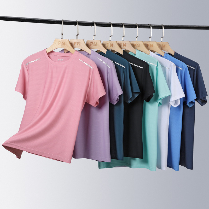 Cross-border Summer New Couples Same Style Short-sleeved Ice Silk T-shirt Quick-drying Breathable T-shirt Sports Leisure Thin T-shirt for Men