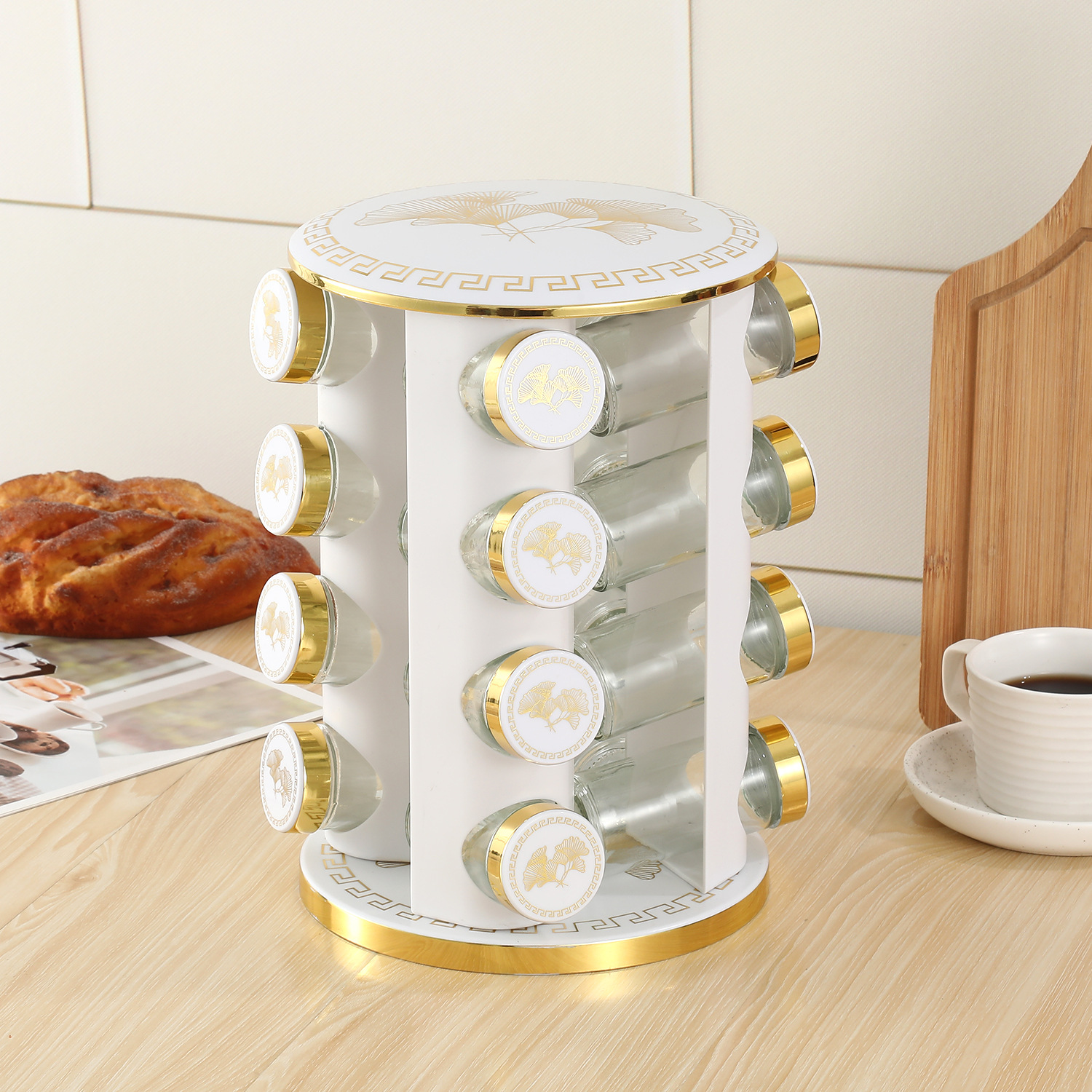 Estante de botella de condimento giratorio de cocina Estante de múltiples capas de especias multifuncional Estante de almacenamiento de cocina de acero inoxidable poroso al por mayor