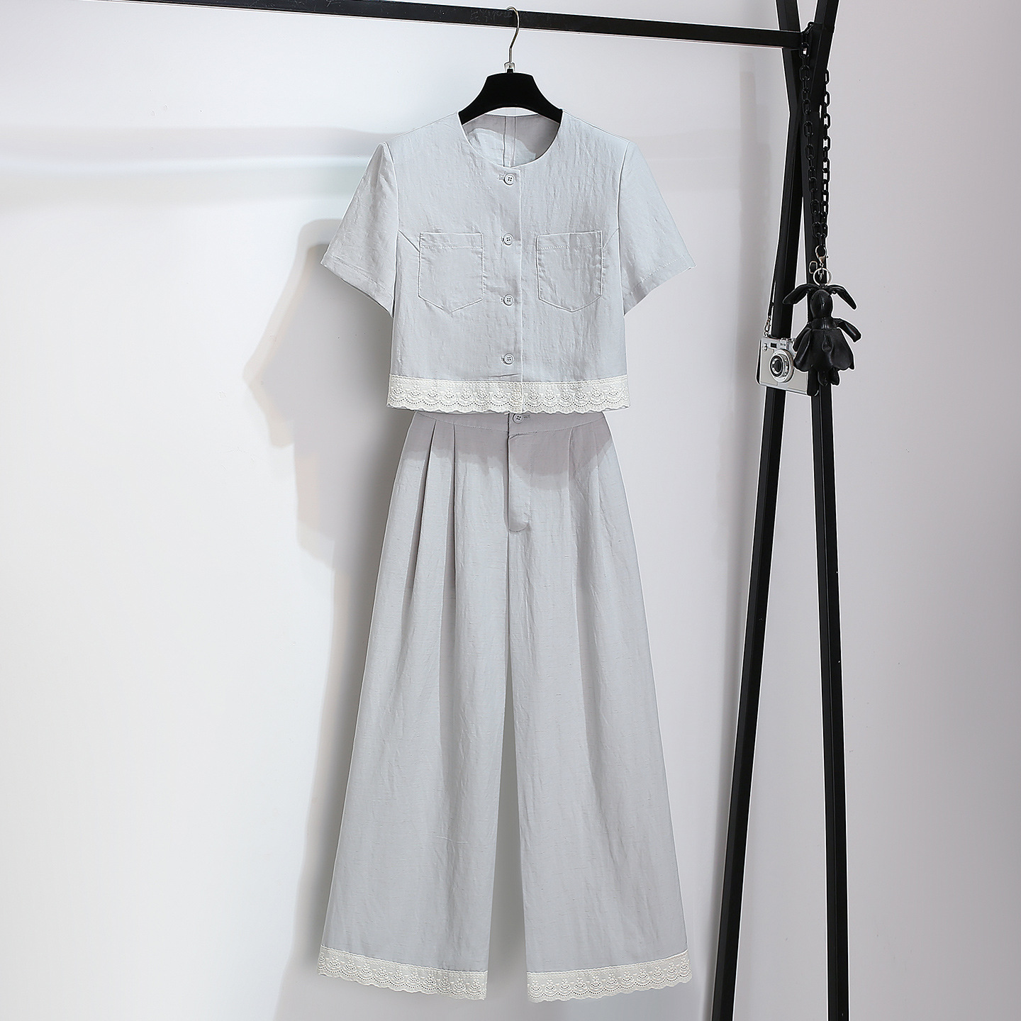 Lyocell Tencel linen short-sleeved shirt wide-leg pants for women…