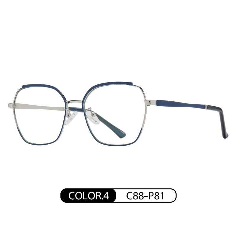 Nuevas gafas europeas y americanas marco de las mujeres de moda de dos colores de metal gafas lisas JS8636 miopía anti-azul gafas de luz