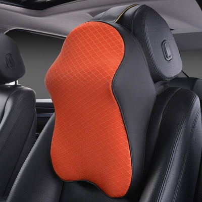 car headrest neck pillow pillow: Headrest - black-and-orange-1-piece-of-mesh-headrest