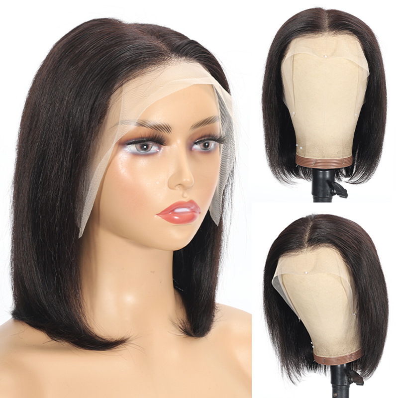 Peluca de encaje frontal europea y americana transfronteriza, pelo corto, piel esponjosa para mujer, cubierta de cabeza de fibra química, fábrica, stock al por mayor