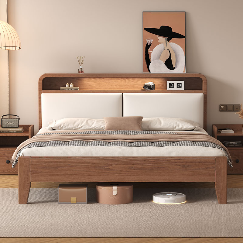 Solid Wood Bed Bedroom 1.8 Double Bed Simple Modern Wedding Bed Storage Bed for Rental Room 1.5 Single Bed Frame Large Bed