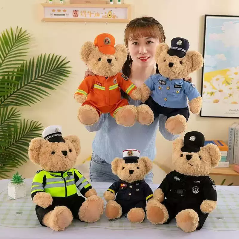 网红制服小熊穿衣熊玩偶带帽小熊公仔可爱泰迪熊娃娃毛绒玩具工厂