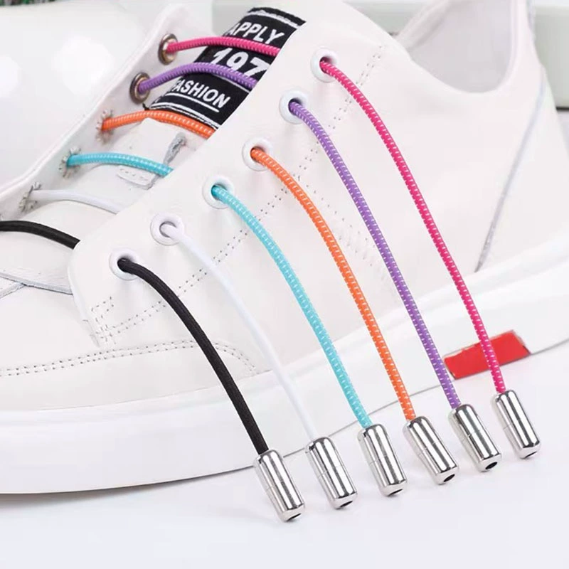 Заводская поставка круглые эластичные шнурки с металлической капсульной пряжкой, эластичные ленивые спортивные без галстука для отдыха взрослых детей