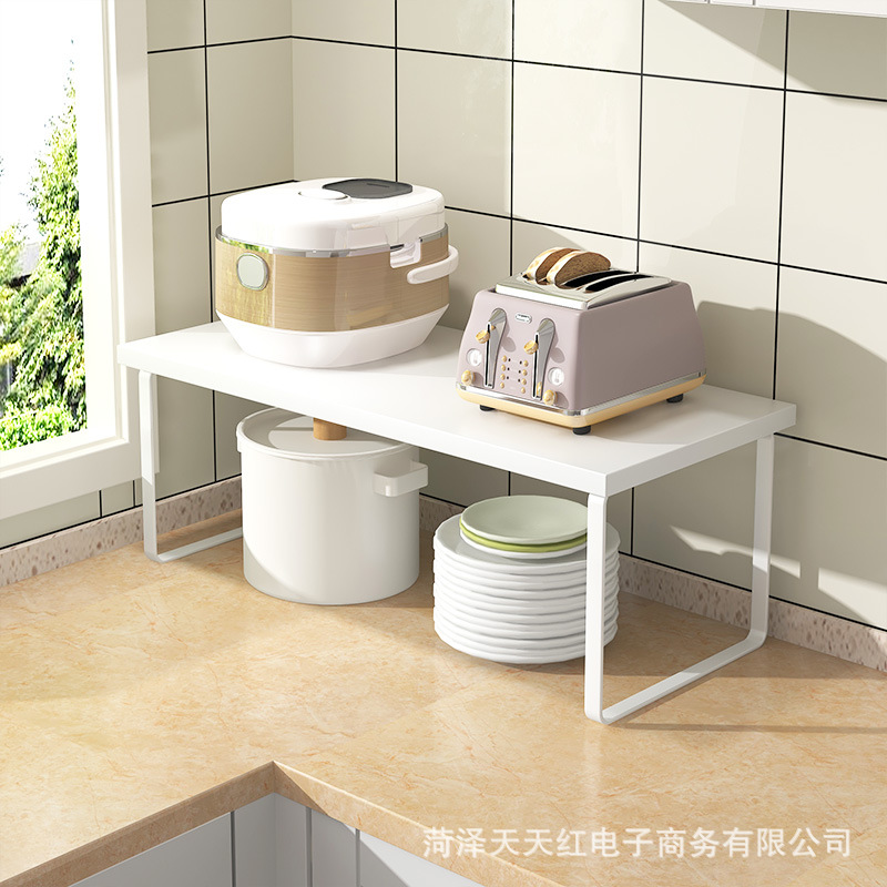Kitchen countertop storage rack wooden seasoning plate pot rack layered elevated rack home desktop storage rack
