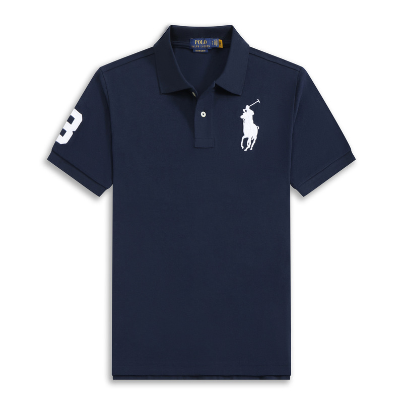 Men's Polo Shirt with Embroidered Logo, Solid Color, Large Size, Loose Fit, Short Sleeve, Classic Style