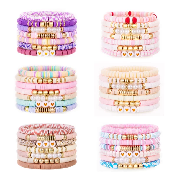 Bohemian Purple Love Bracelet 7-Piece Set Fashion Simple Pearl Multi-Layer Stacked Stretch Bracelet Jewelry