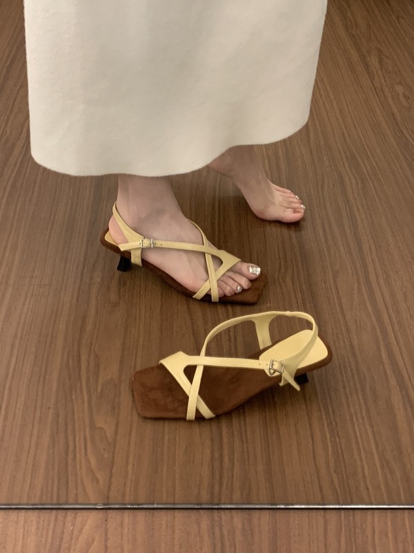 スカート付き、ワンラインバックル、オープントゥスクエアトゥサンダル、女性用夏フレンチスタイルの美しいフェアリースタイルの小さなヒールシューズ|undefined
