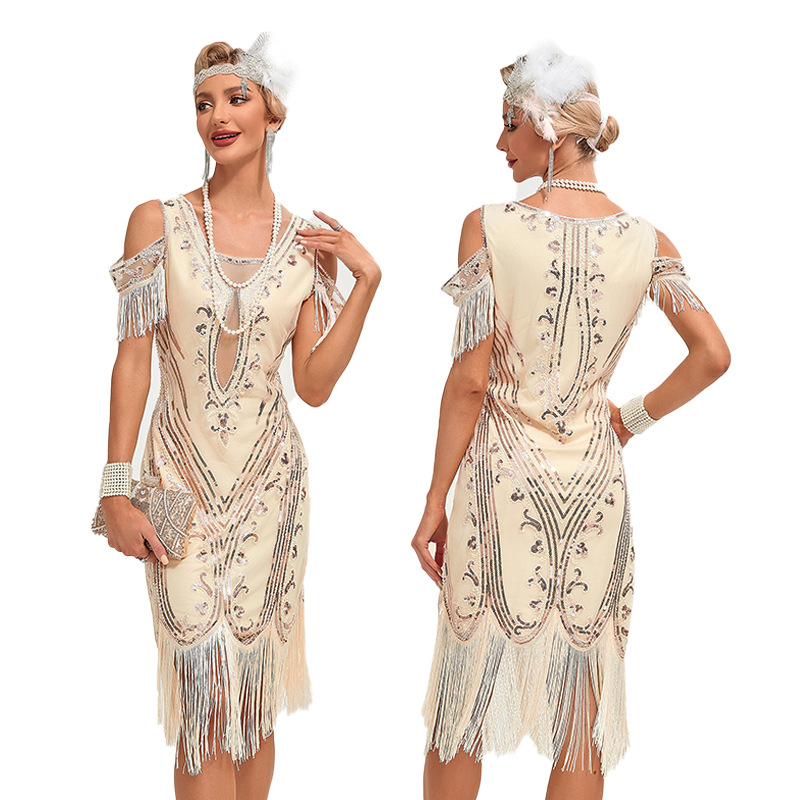 1920s Art Deco Fringe Flapper Dress With Beaded Embroidery, Plus Size Gatsby Party Cocktail Dress For Women_ecoleips.com