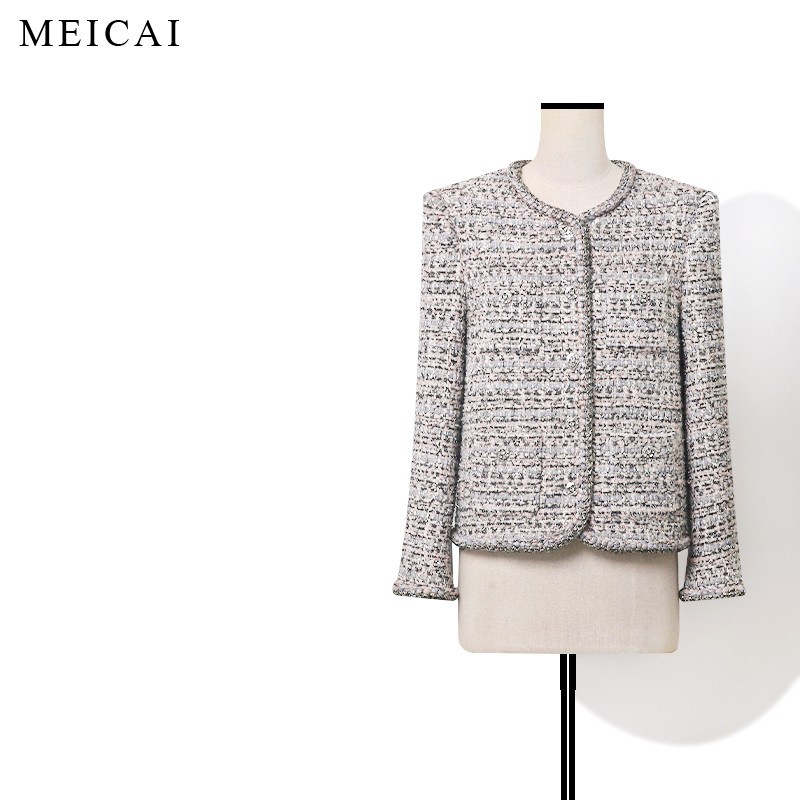 美裁 玛德琳系列“银云”幻彩花呢轻奢羊毛圈圈肌理细闪外套