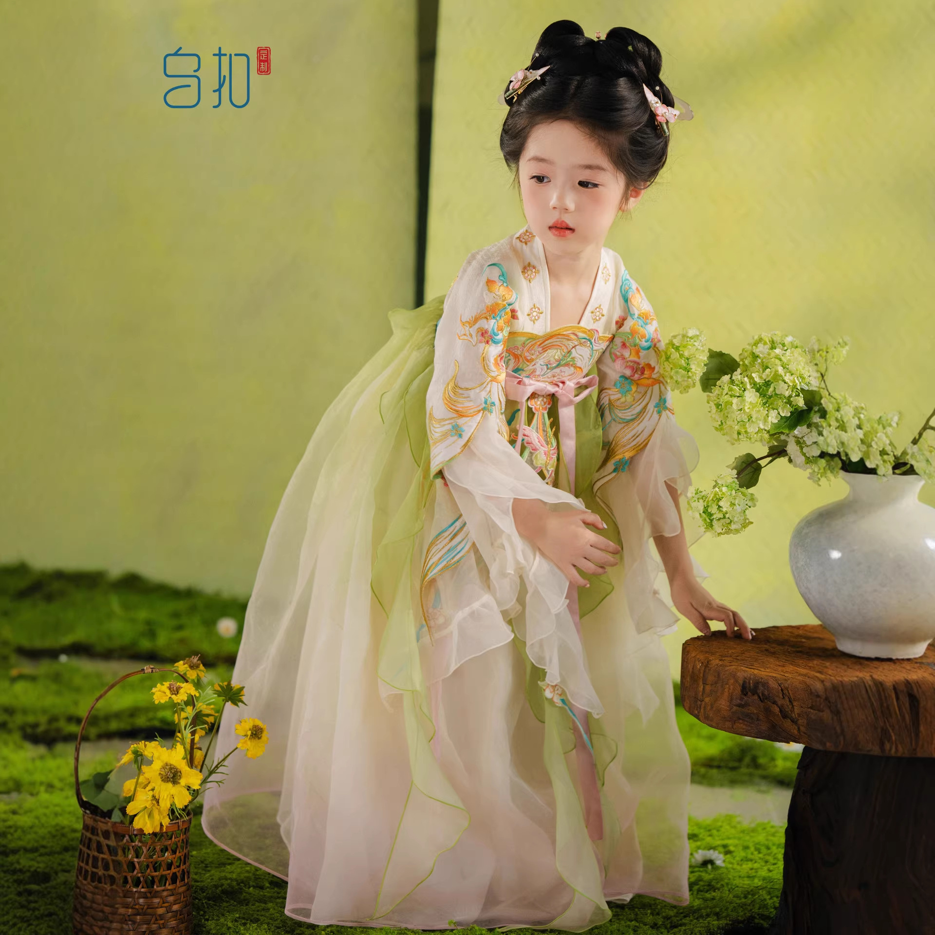 青羽 女童汉服春秋儿童国风古装古风连衣裙秋襦裙大袖流烟裙