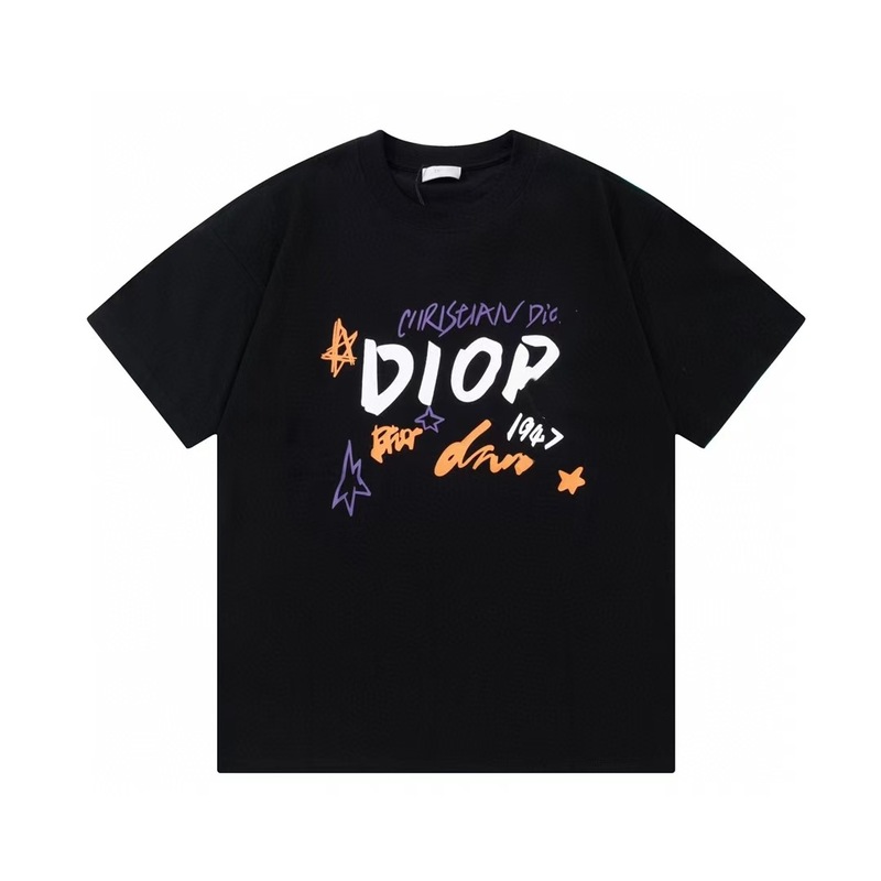 クロスボーダー 25ssCD ホームファッションブランド春夏新作落書きペイントレタープリントユニセックス純綿半袖Tシャツ|undefined